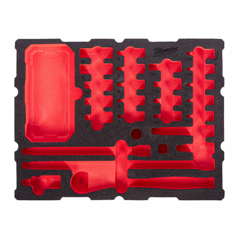 Ложемент для ящиків з полицями PACKOUT MILWAUKEE для головок TORX и HEX і тріскачки 1/2'' (67шт)-4932502033