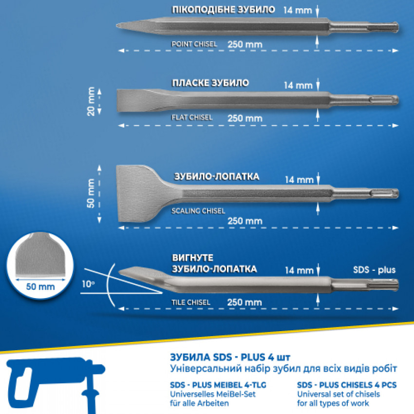 Набір зубил S&R Meister sds-plus 4 шт-114504250