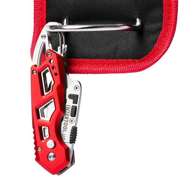 Ніж трапецеподібний 60*19мм складаний, SK5, алюмінієва рукоятка, карабін INTERTOOL HT-0531-HT-0531