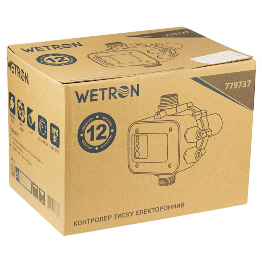 Контролер тиску електронний 1.1кВт Ø1 рег тиск вкл Wetron (779737)-779737