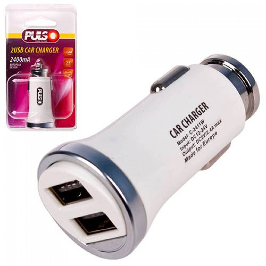 Автомобільний зарядний пристрій PULSO C-2411W 2USB (12/24V - 5V 2,4A)-C-2411W (180)