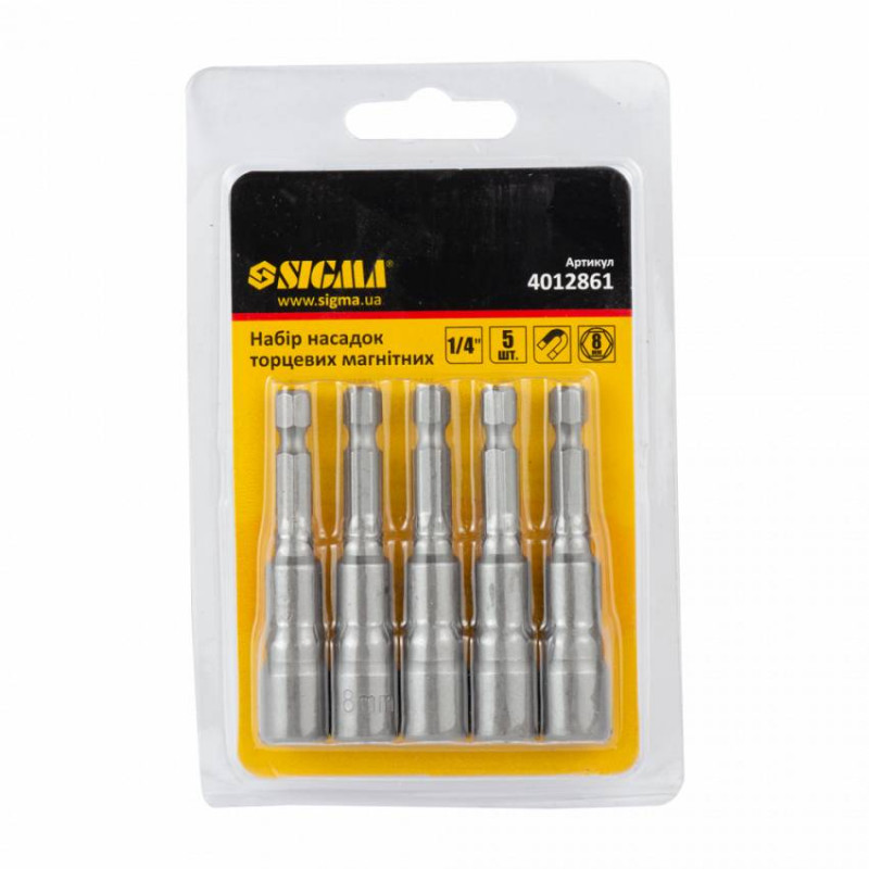 Насадка торцева магнітна 8x65мм 5шт (блістер) Sigma (4012861)-4012861