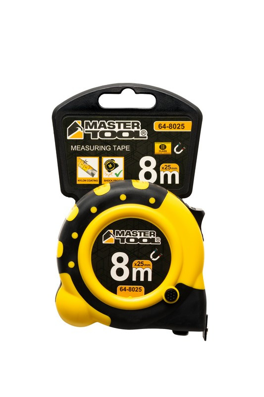 Рулетка з магнітами MASTERTOOL 8 м 25 мм нейлонове покриття 64-8025-64-8025