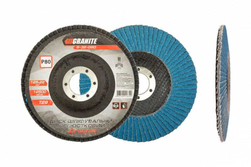Диск шліфувальний пелюстковий конусний GRANITE ZIRCONIA Т29 зерно 80 125х22 мм 8-32-080-8-32-080