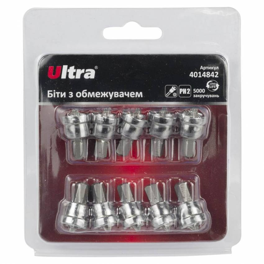 Біти з обмежувачем PH2×25мм ¼" 10шт S2 (блістер) ULTRA (4014842)-4014842