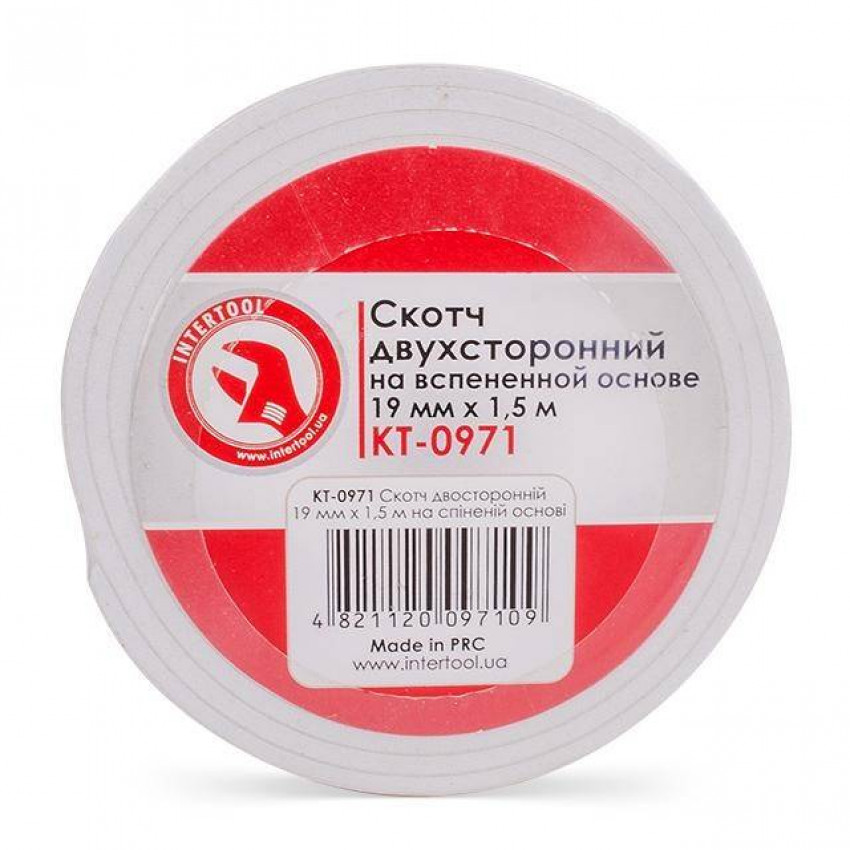 Скотч двосторонній 19 мм * 1.5 м на спіненої основі INTERTOOL KT-0971-KT-0971