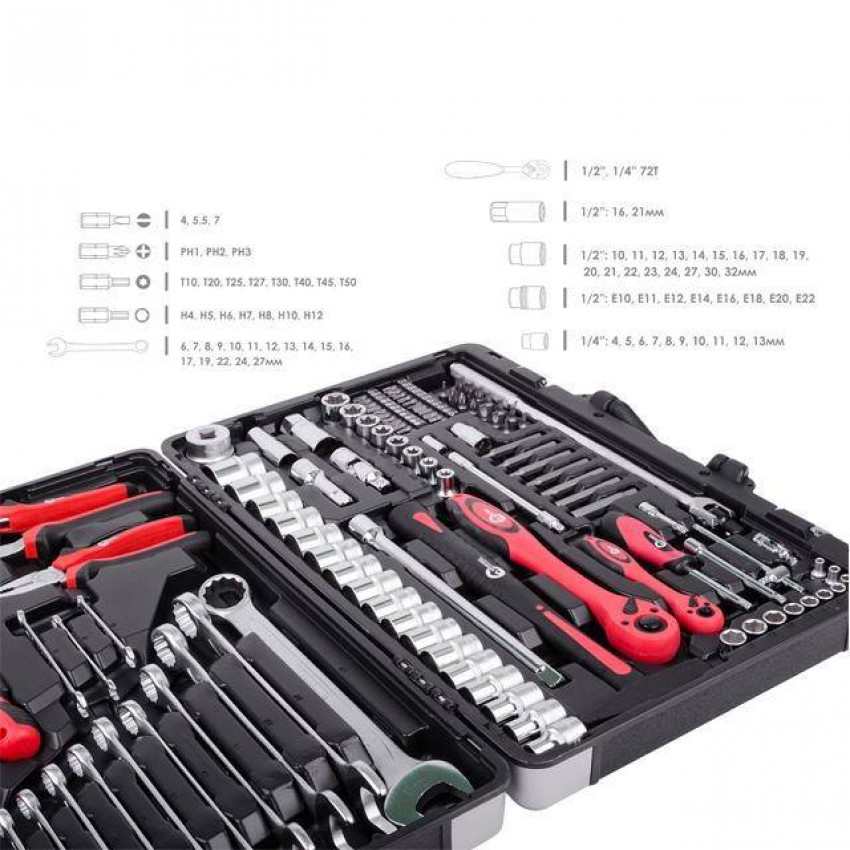 Набір інструментів професійний 1/4 "& 1/2"; 119од, Cr-V INTERTOOL ET-7119-ET-7119