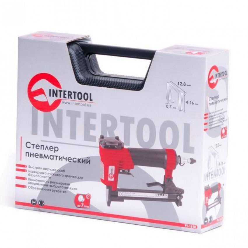 Степлер пневматичний для скоби 12.80*16 мм INTERTOOL PT-1610-PT-1610