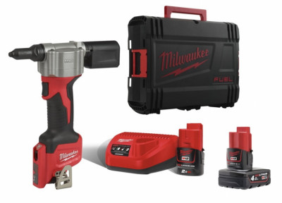 Заклепочник акумуляторний MILWAUKEE, M12 BPRT-422X, Ø закл. 2,4-4,8мм, (+зар.пр., 1 акум.Х 2Аг, 1 акум.Х 4Аг, HD кейс)-[articul]
