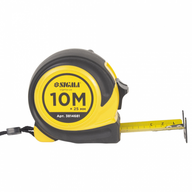 Рулетка обгумована Compact двостороннє полотно/зачіп 10м×25мм SIGMA (3814681)-3814681