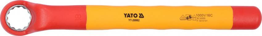 Ключ накидний ЯТО: Вигнутий, М18 мм, ізольований корпус VDE до 1000V.-YT-20992