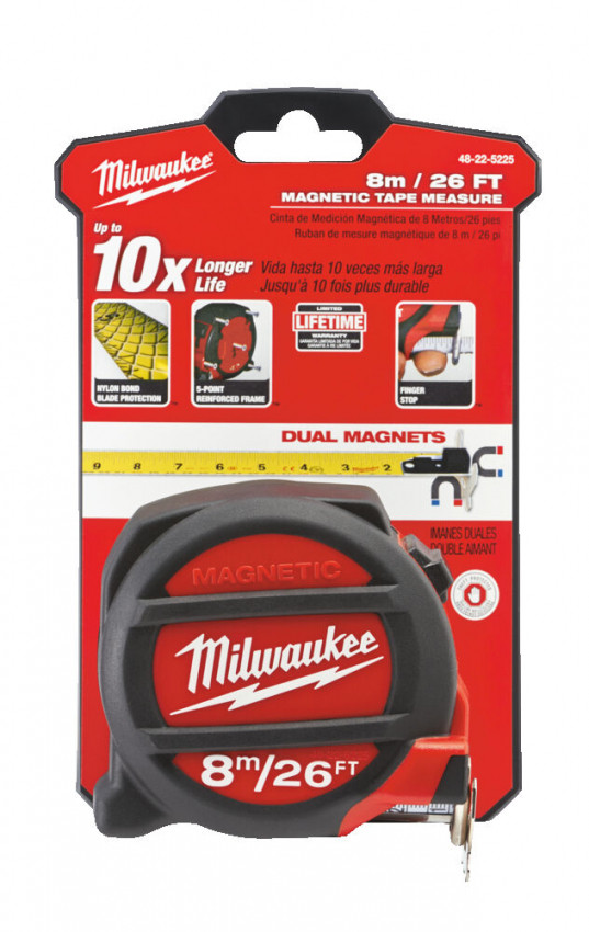 Рулетка магнітна MILWAUKEE, 8м/26фт, (27мм)-48225225