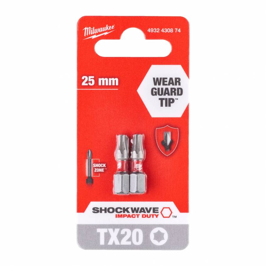 Біта SHOCKWAVE MILWAUKEE, TX20, 25мм, (2шт)-4932430874