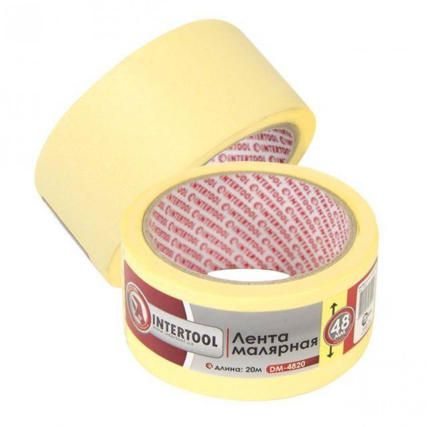 Стрічка малярна 48мм, 20м, жовта INTERTOOL DM-4820-DM-4820