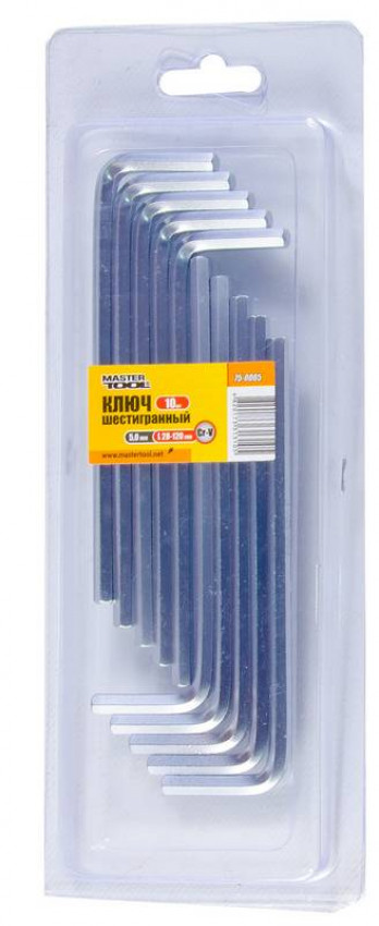 MasterTool Ключ шестигранний CrV 5,0мм L28-120мм, 10шт, Арт.: 75-0005-75-0005