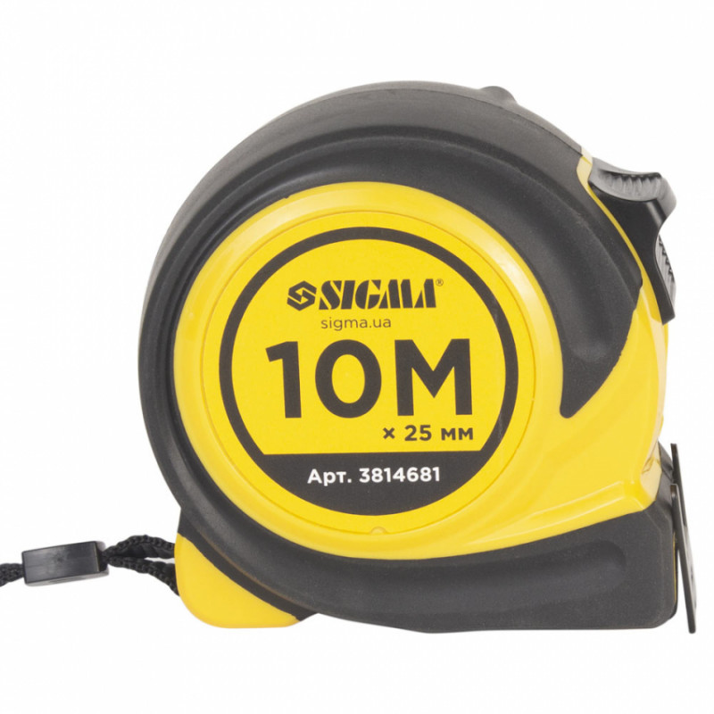 Рулетка обгумована Compact двостороннє полотно/зачіп 10м×25мм SIGMA (3814681)-3814681