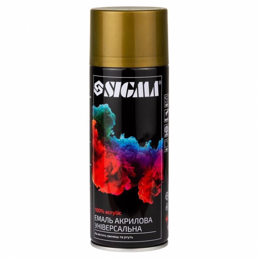 Емаль аерозольна акрилова 400мл RAL 1036 золотий глянець SIGMA (2736851)-2736851