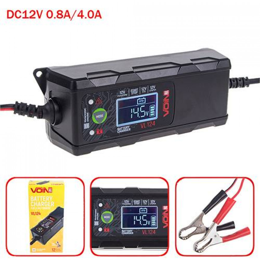 Зарядний пристрій VOIN VL-124 12V/4A/3-120AHR/LCD/Iмпульсний-VL-124