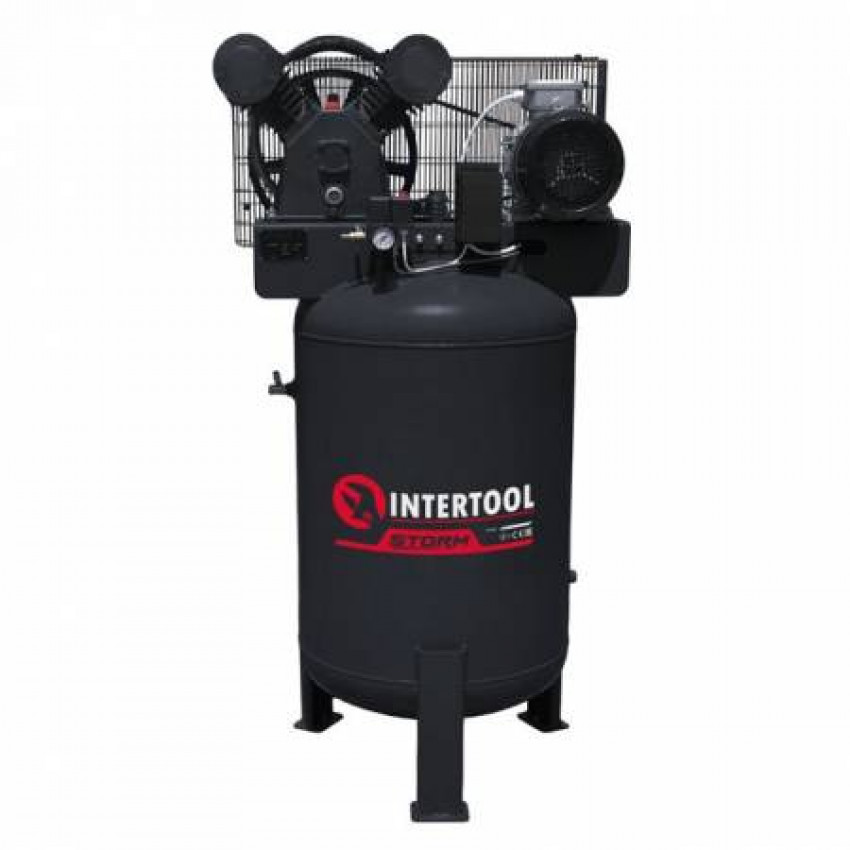Компресор 100л, вертикальний, 3 кВт, 220 В, 10 aтм, 500 л/хв. 2 циліндри INTERTOOL PT-0017-PT-0017