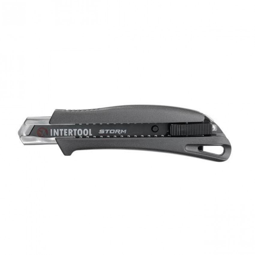 Ніж сегментний 18 мм STORM, алюмінієва ручка, металева напрямна INTERTOOL HT-0534-HT-0534