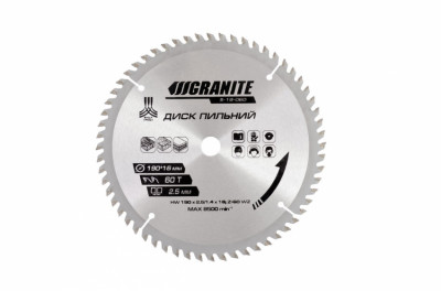 Диск пильний GRANITE для дерева з твердосплавними напайками 190х16х60Т 8000 об/хв 5-19-060-[articul]