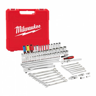 Набір головок торцевих хромованих 1/4'', 3/8'' та 1/2'' MILWAUKEE, з ключами та подовжувачами (108шт)-[articul]