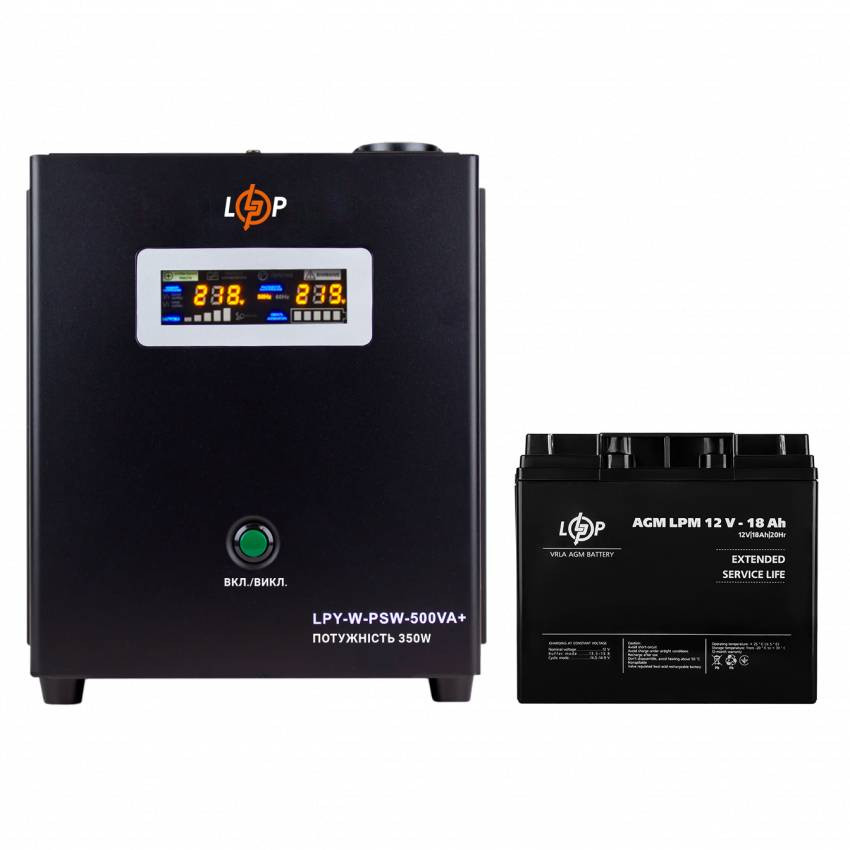 Комплект резервного живлення для котла LogicPower ИБП A500 + AGM батарея 235W-