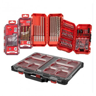 Набір біт ShW, бурів SDS-PLUS MX4 та свердл MILWAUKEE в органайзере PACKOUT (98шт)-[articul]