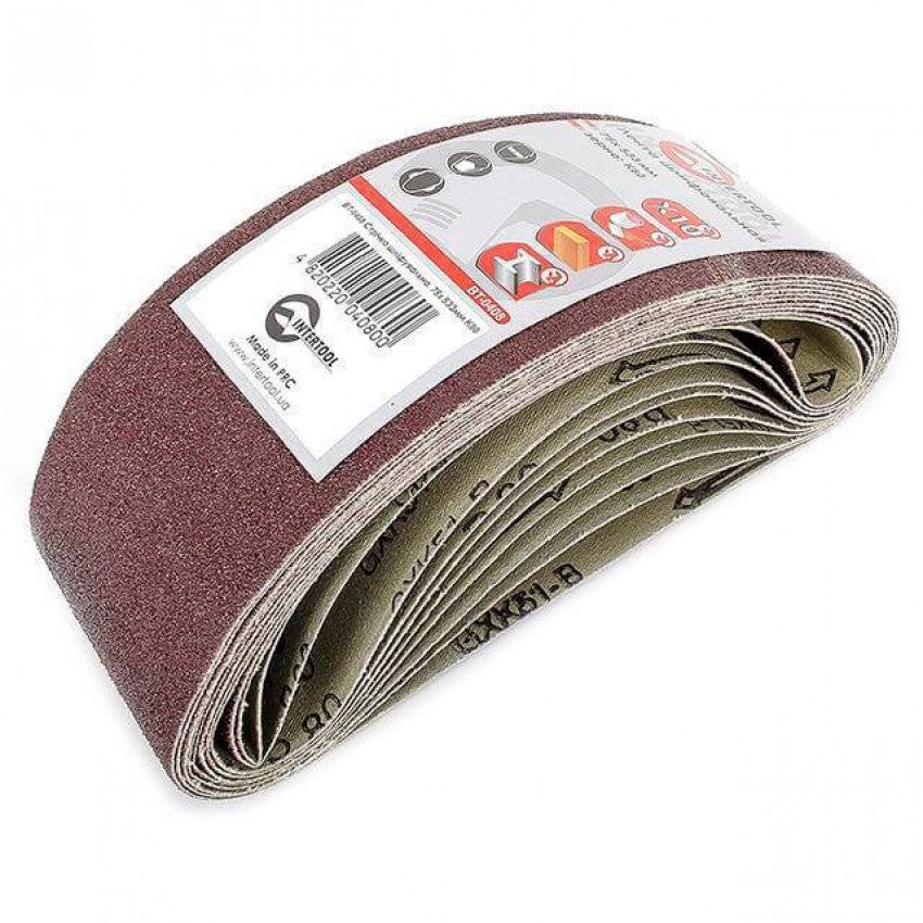 Стрічка шліфувальна, 75×533 мм, зерно K80, 10 шт. INTERTOOL BT-0408-BT-0408
