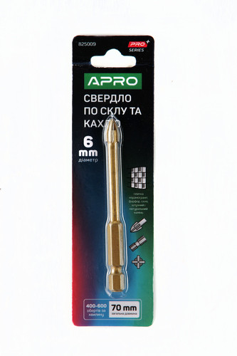 Свердло по склу і кахлю 4 грані HEX 6мм PRO APRO-825009