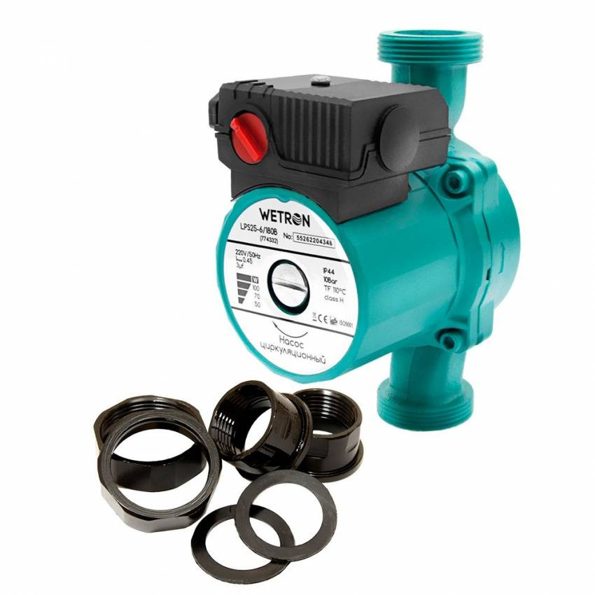 Циркуляційний насос 100 Вт Hmax 6 м Qmax 50 л / хв Ø1½ 180 мм Ø1 Wetron (774332)-774332