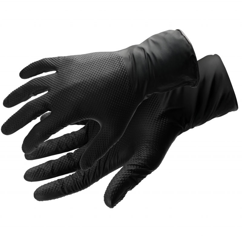 WUSSOW одноразові нітрилові рукавички з алмазною текстурою чорні HOEGERT S (HT5K774-S)-HT5K774-S