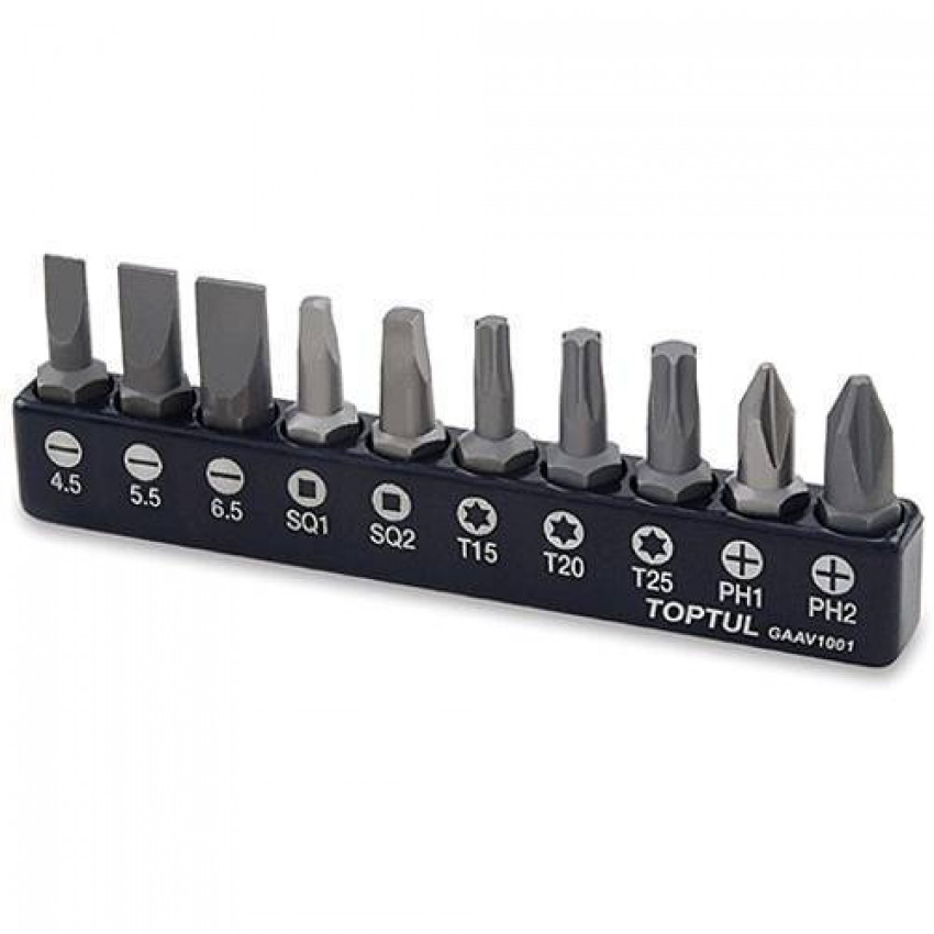 Набір біт 1/4" 10од. (PH, SL, Torx, SQ) TOPTUL GAAV1001-GAAV1001