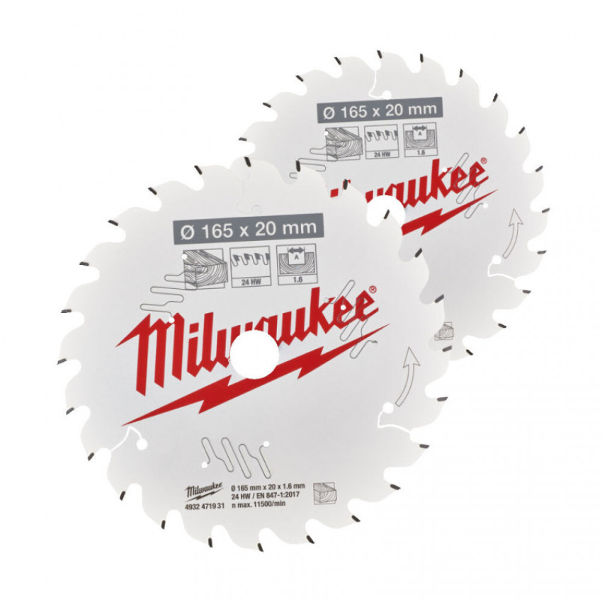 Набір дисків для дискової пили MILWAUKEE 165X20X40T/40T (2 ШТ.) - MILWAUKEE 4932492433-4932492433