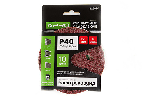 Коло шліфувальне 8 отворів (на липучці) 125мм Р40 APRO-828020