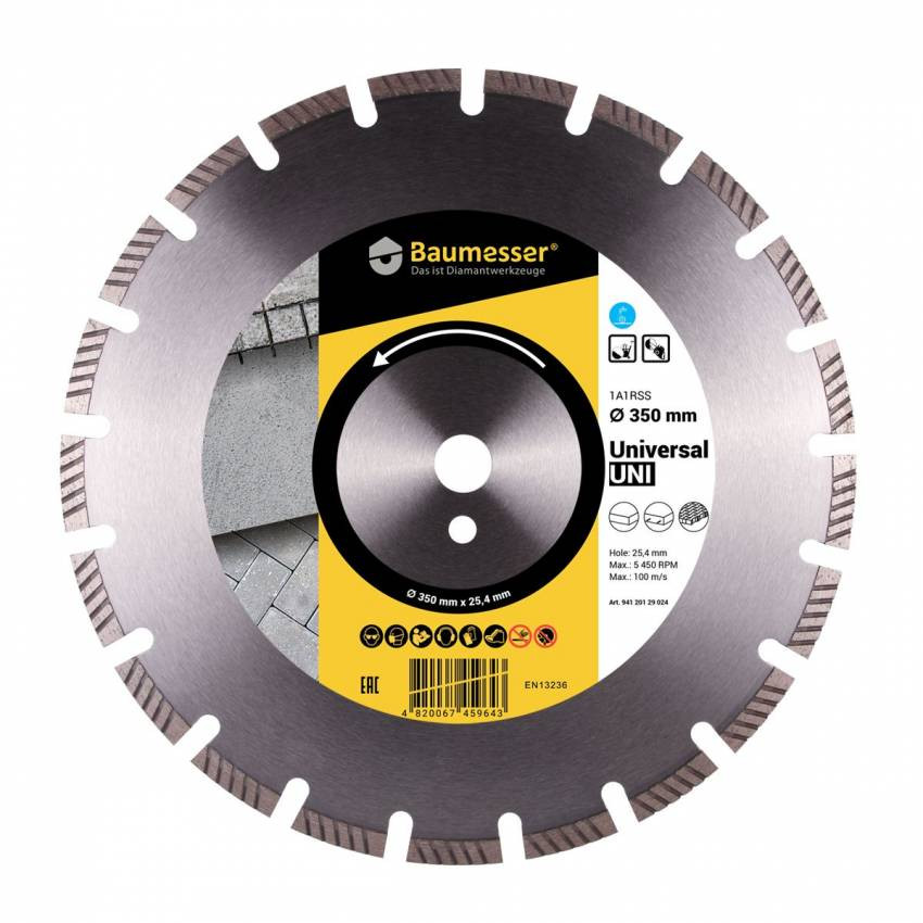 Коло алмазне відрізне 1A1RSS/C1-H 350x3,5/2,5x10x25,4-21 F4 Baumesser Universal-94120129024