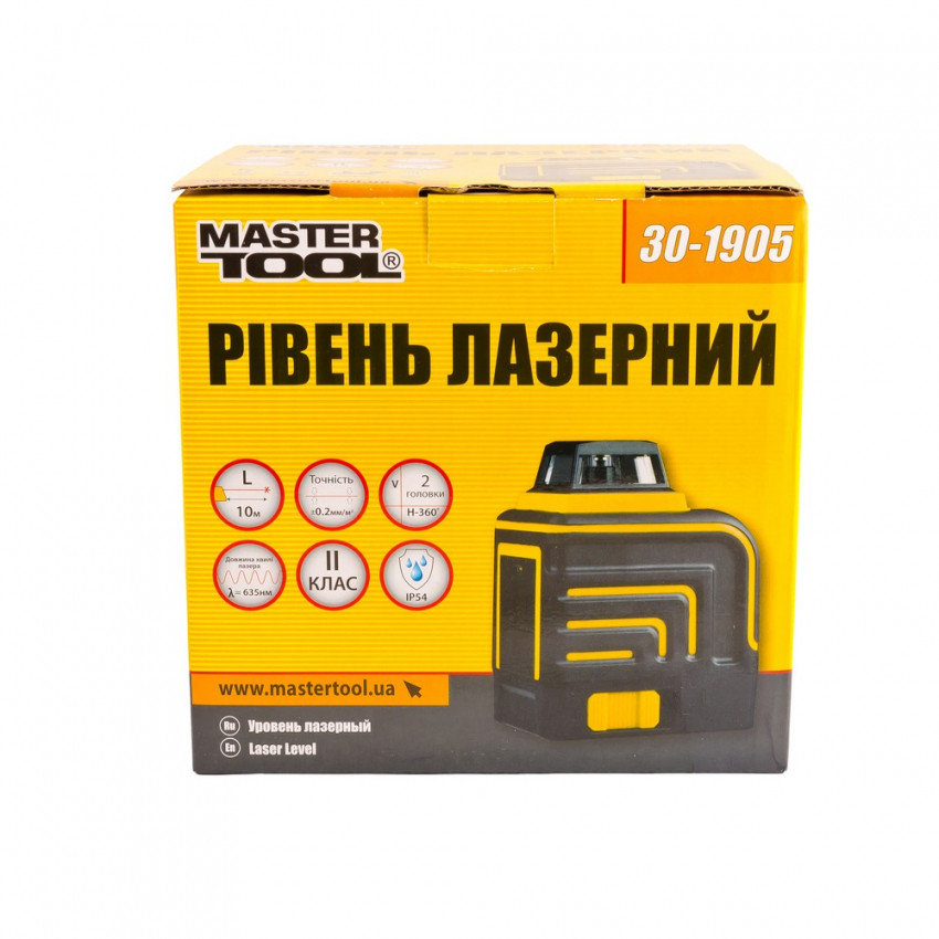 Рівень лазерний MASTERTOOL H360+V 2 лазерні головки RED 0.2 мм/м 10 м Li-ion сумка 30-1905-30-1905