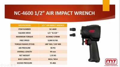 Пневмогайкокрут 1/2&quot;- 3/8&quot; 9000 об/хв 813/678 Нм зі змінним квадратом