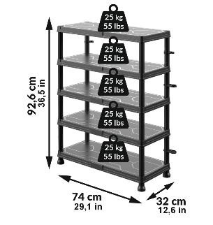 Система стелажів QBRICK SYSTEM REGULAR Low 74/32см, 5 полок, 100кг (5901238263302)-REGQRS74325LCZAPG001