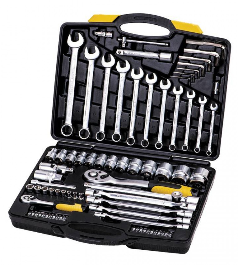 Набір ключів і насадок торцевих MASTERTOOL PROFI CrV 1/4"-1/2" тріскачка 72Т 77 шт кейс 78-5077-78-5077
