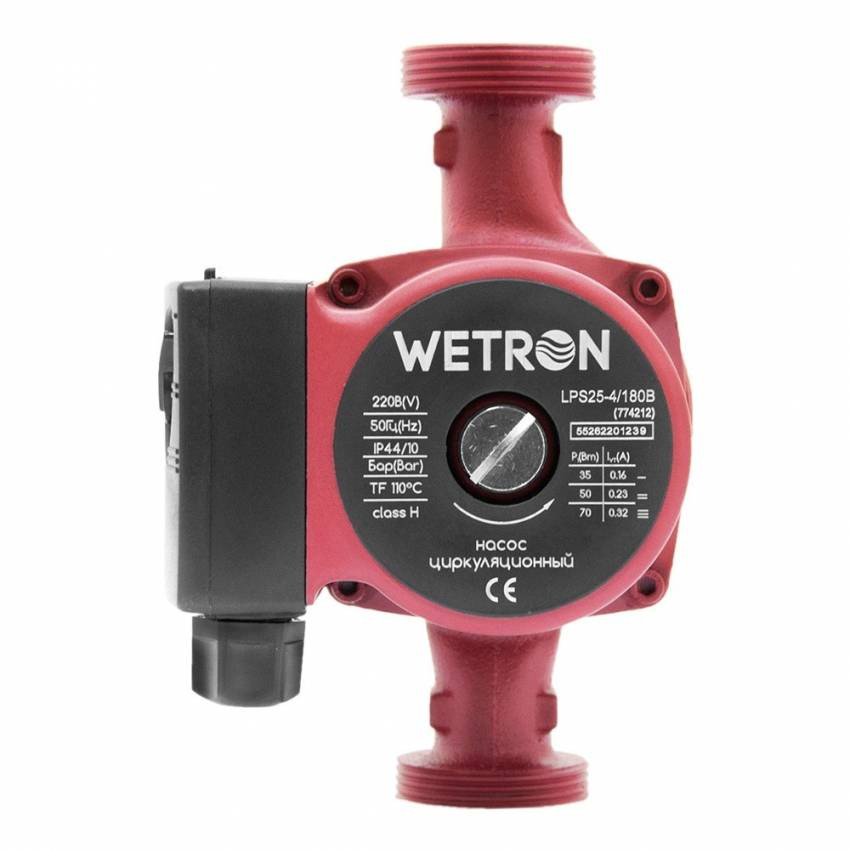 Насос циркуляційний 75W Hmax 4m Qmax 40l / min Ø1½ 180mm Бордоський горіх Ø1 WETRON (774212)-774212