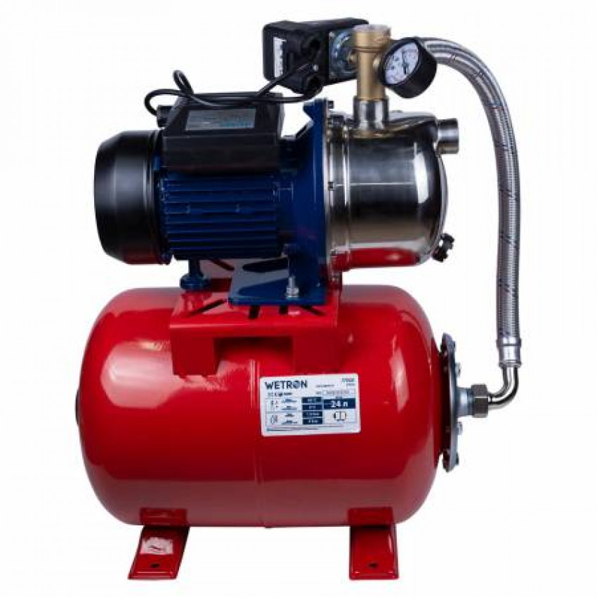 Станція 1,1кВт Hmax 48m Qmax 60л/хв (нержавіюча сталь самонакачування) 24л Україна Wetron (775054/24)-775054/24