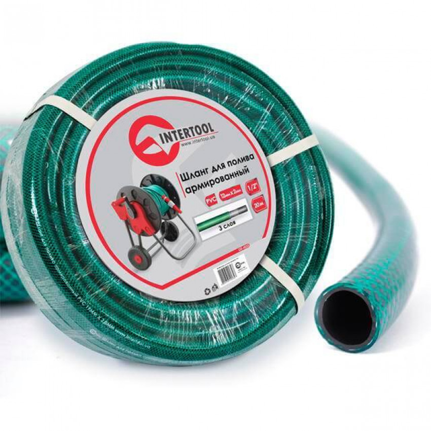Шланг для поливу 3- х шаровий 1/2 ", 20м, армований PVC INTERTOOL GE-4023-GE-4023