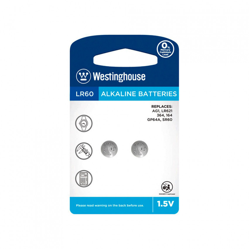 Лужна батарейка Westinghouse Alkaline "таблетка" LR60 2шт/уп blister-LR60-BP2(AG1-BP2)