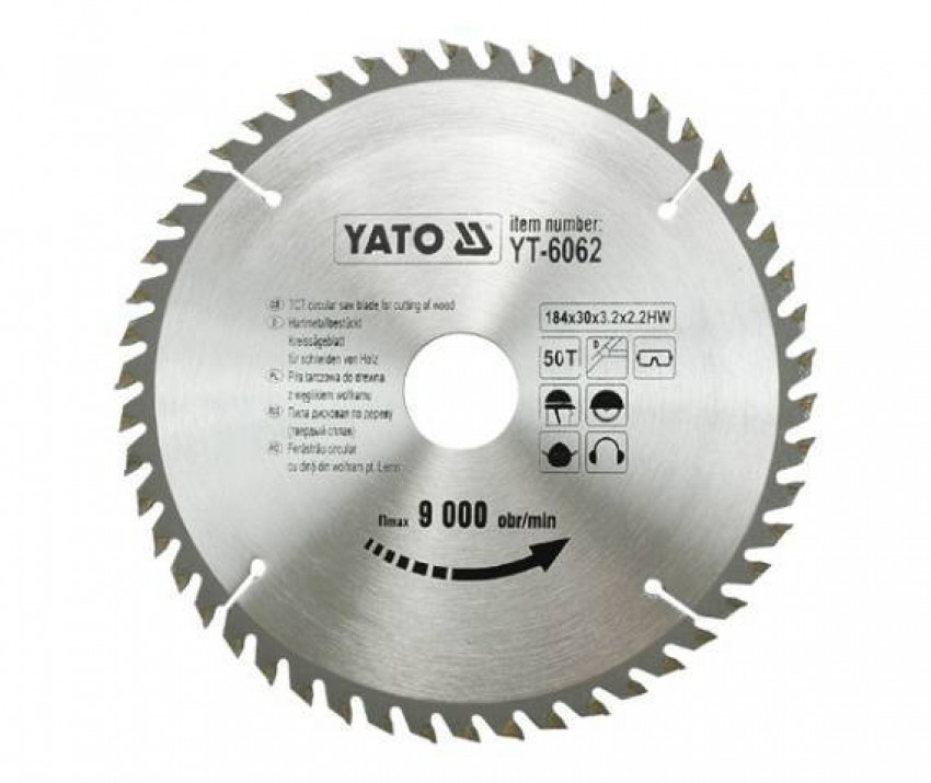 Пила дискова переможна YATO: 184х30х3, 2х2, 2мм I зубці 50 І RPM до 9000 1/хв [25/50]-YT-6062