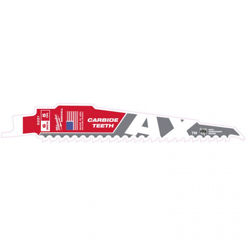 Полотно для шабельних пил AX CARBIDE MILWAUKEE, 150мм/5мм, (деревина з цвяхами)-48475221