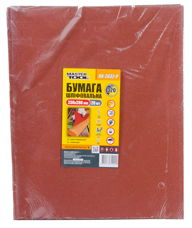 MasterTool Папір шліфувальний водостійкий Р320 230*280 мм, 20 шт, ст.: 08-2632-Р-08-2632-Р