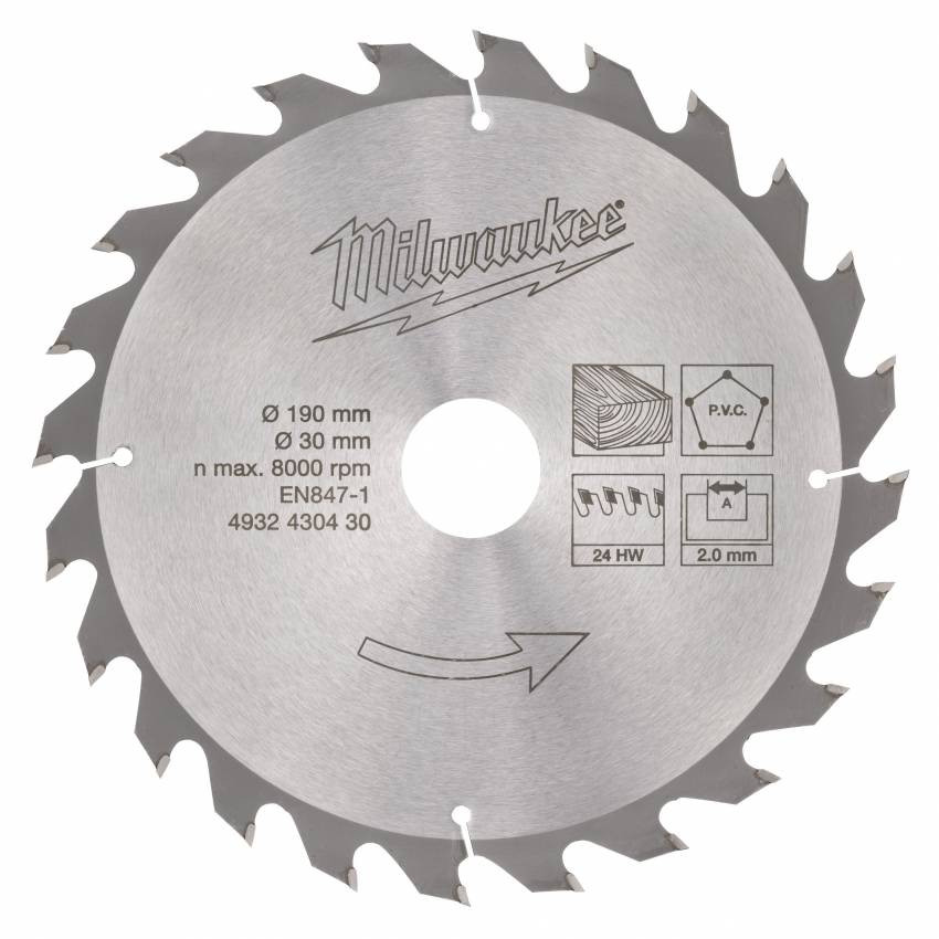 Диск пильний MILWAUKEE, Ø190/30/2мм, 24 зуб.-4932430430