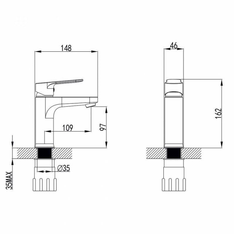 Змішувач MARMORE Ø35 для раковини литої на гайці CORSO (DB-1A138C) (9623000)-DB-1A138C