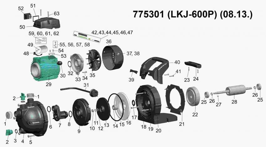Насос відцентровий самовсмоктуючий 0.6кВт Hmax 35м Qmax 50л/хв LEO (775301)-775301